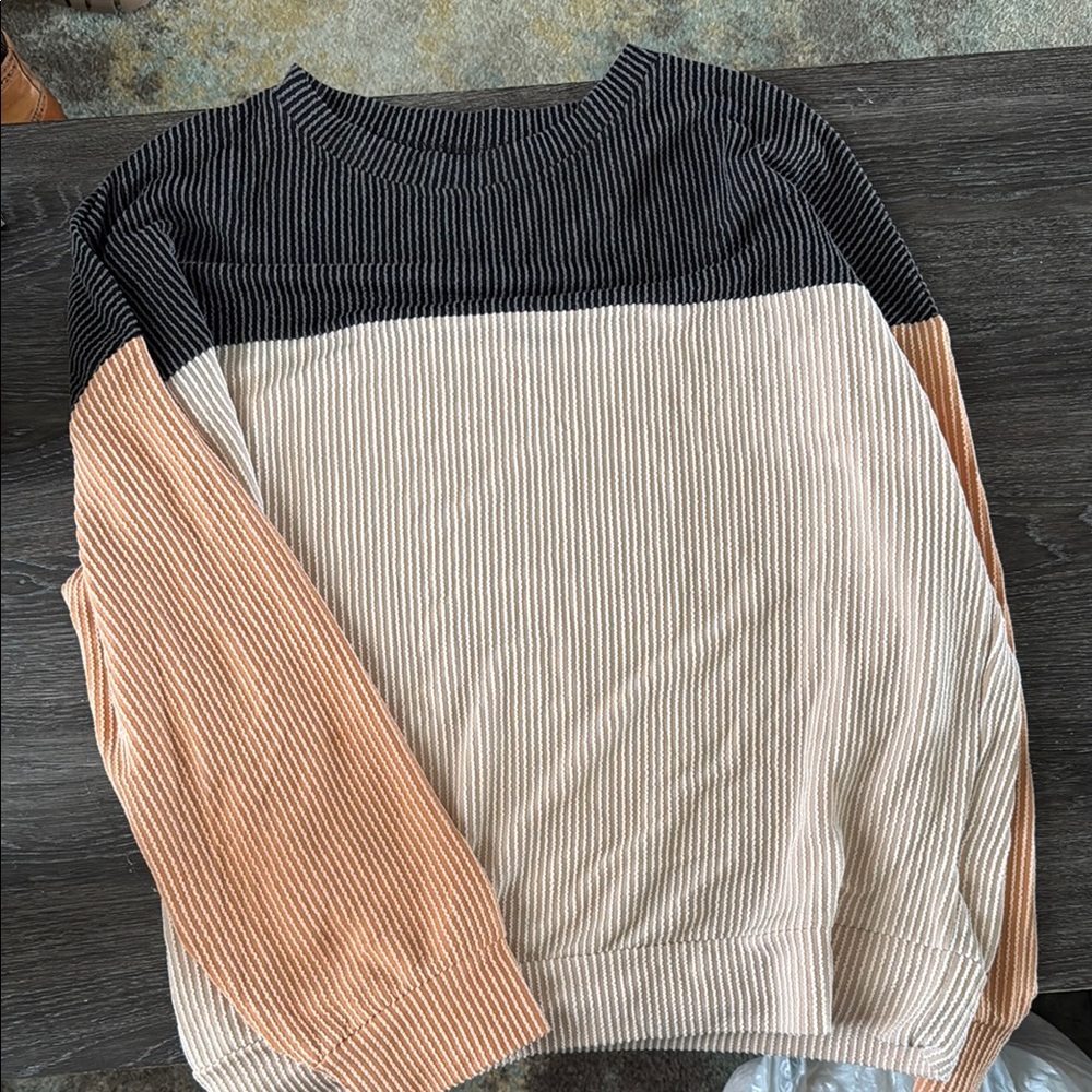 Striped Black, Cream, and Tan Sweater